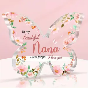 Butterfly Shaped Acrylic Plaque, Flower Pattern Acrylic Ornament, Decorative Plaque for Home Office Desk, Gift for Nana, Signs, Vintage Plaque Decor, Heart Plaque, Acrylic Desktop Decoration