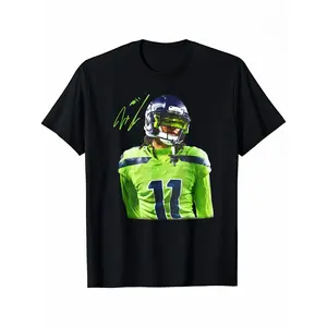 Menswear Short-Sleeve Round Neck T-Shirt - Jaxson Smith-Njigba Graphic 100% Cotton Crew Neck Adult Sizes Comfort Fit Printed Casual Streetwear Top - Size Up for Desired Look