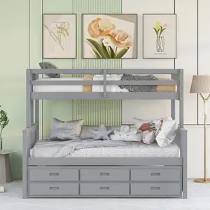 Bellemave Twin-Over-Full Elevated Bunk Bed - Twin-Size Trundle, Separable Design with Drawers for Bedroom, Elevated Bed Frames