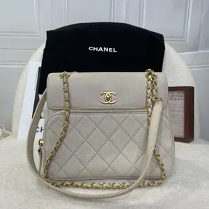 Pre-owned CHANEL Business Flap Backpack, White Caviar Quilted Leather with Gold Hardware (2018 2019) 28506019 HK