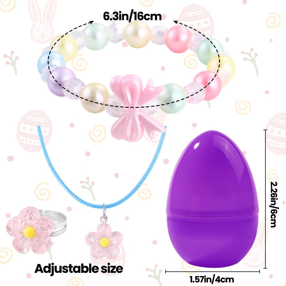12 Pack Prefilled Easter Eggs for Kids  Easter Basket Stuffers & Fillers with 36 Cute Bracelets Necklaces & Rings  Perfect Easter Gifts Party Favors & Egg Hunt Supplies for Girls & Toddlers