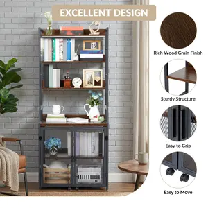 2-in-1 Bookshelf Desk with Storage Shelves, Industrial Metal & Particle Board Construction, 70" Tall Floor-Standing Office Desk for Home Office & Living Room, Heavy-Duty & Space-Saving