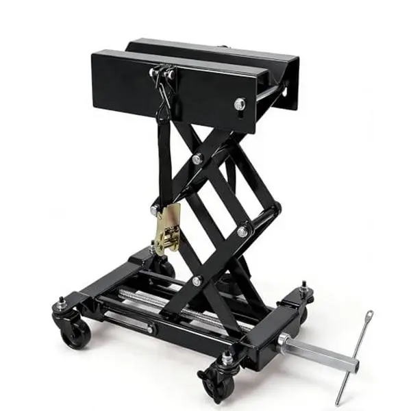 Transmission Jack 450 LBS Capacity Low Profile Lift with Safety Straps & 4 Brake Wheels, 7-23 Inch Range for Car & Truck Repair, Black