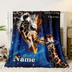 Custom Giraffe Name Blanket - Soft & Warm Flannel Throw for Sofa, Travel, Camping, Office, and Home Use - Personalized Digital Print, Lightweight & Cozy Fleece Fabric, Multiple Sizes Available
