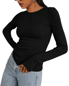BTFBM Women's Casual Long Sleeve Crew Neck Top - Slim Fit Basic Going-Out Blouse for Summer & Fall