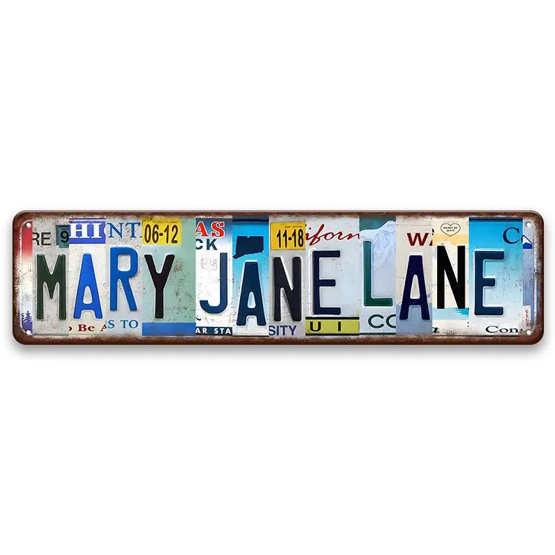 Vintage Mary Jane Lane Letter Pattern Metal Sign, Vintage Garage Signs, Vintage Plaque Decoration, Decorative Wall Sign, Creative Wall Decor, Wall Art for Home, Room, Wall, Restaurant, Bar, Cafe, Garage, Farmhouse Decor