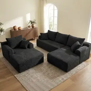 【Ships in 2 Packages】96in L-Shaped Modular 5-Seater Sectional Sofa Set with Chaise, 47in Boneless Chaise Lounge, Flexible Split-Layout, Plush Corduroy Cloud Fabric, No Assembly Required