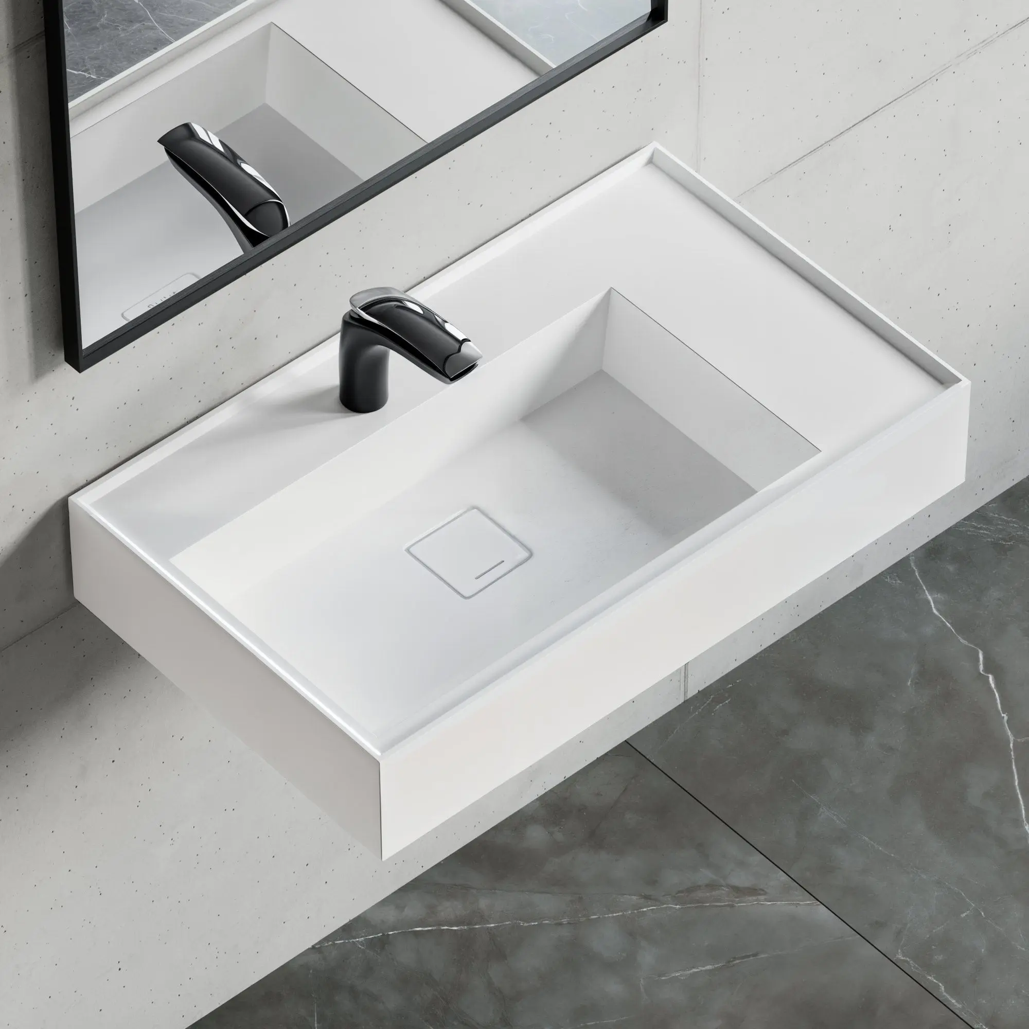 Dowell 30" Wall Mounted Bathroom Sink Rectangular Single Bowl Stone Resin Sink Luxury ADA Compliant (without Pedestal) Sink Non-overflow & Single Faucet Hole Floating Sink Perfect for Every Bathroom - ADA 070 Series