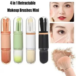 4-Piece Makeup Brush Set, Portable Travel Brushes, Mini Eyeshadow & Powder Applicators, Foldable Design, Ideal for On-The-Go Beauty Routine