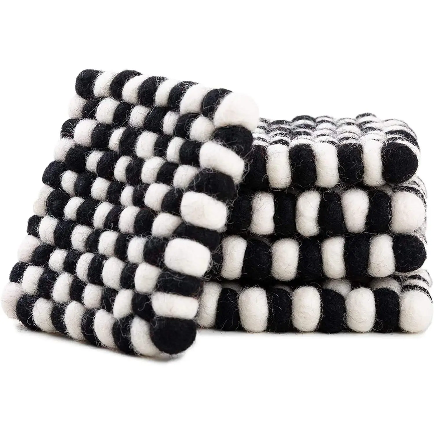 Square Felt Ball Coasters - 100% Merino Wool Table Coasters - Felt Coaster Pads, Absorbent Trivet for Drinks - Heat Resistant, Thick & Durable Hand Felted in Nepal by Woolygon- Multicolor - Set of 5