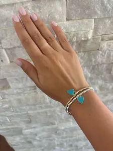Tina Heart Bracelet - Turquoise Heart Charm on Gold Bead Bracelet for Daily Protection & Peace