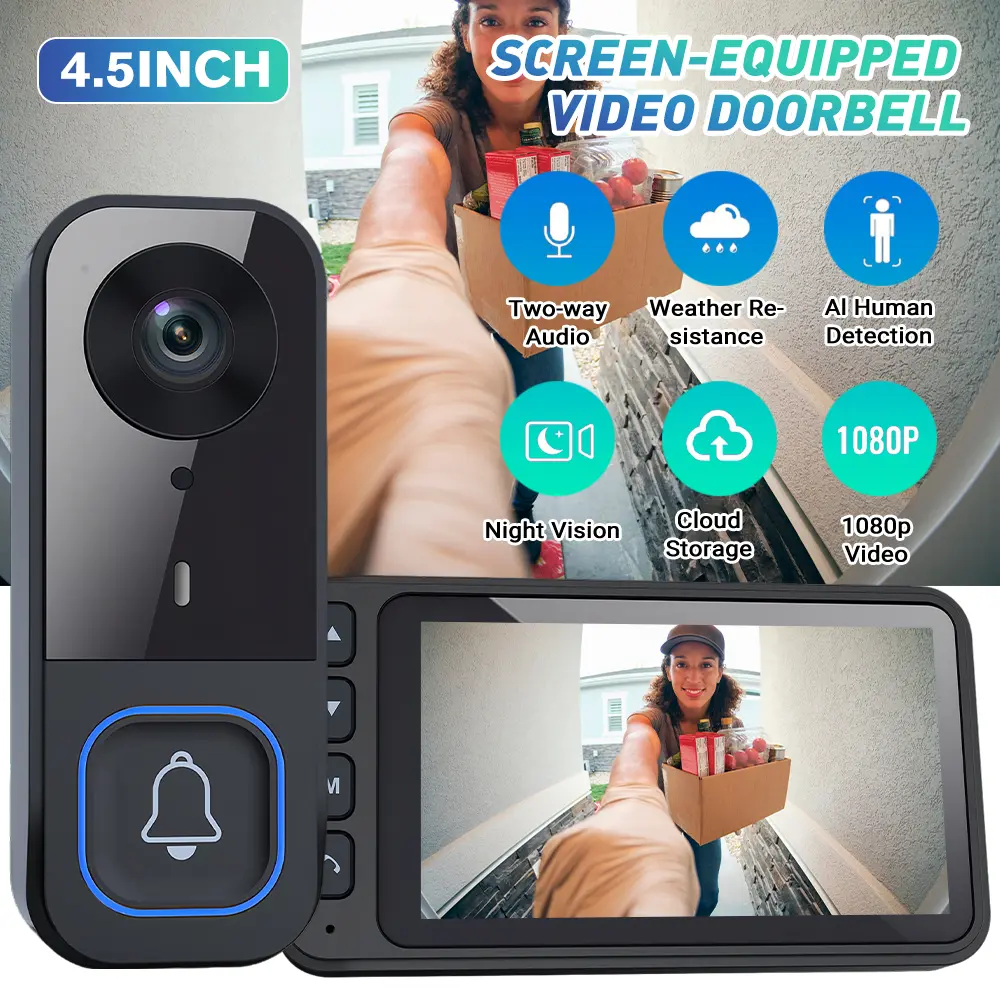 【Summerfinds】1080P Wireless Doorbell Camera with Monitor Screen, No WiFi & No APP Required, Free Storage, No Subscription, Waterproof Two-Way Audio Video Intercom, 170° View Angle, Night Vision, Ideal Valentine’s Day Gift