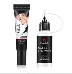Curvlife 10g Semi-Solid Glue and 20ml Pinpoint Glue Remover Kit - Gel for Press on Nails, Quick Dry No UV Lamp Needed with Gentle Non-Acetone Remover, Fake Nail Tips
