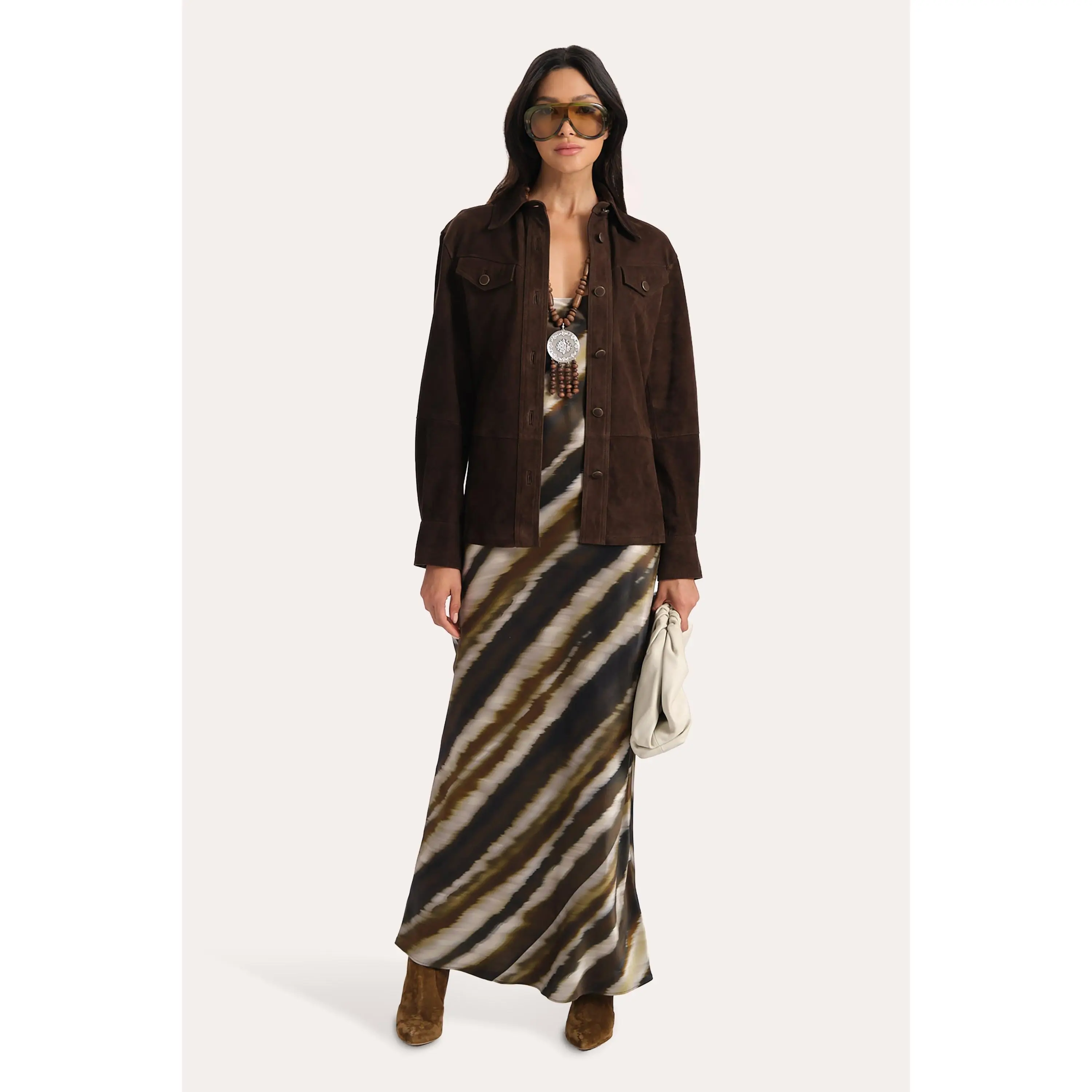 Elie Tahari Women's Althea Suede Shacket, Matching Tops-Skirt Pair, Functional Coats with Pockets for Casual Wear
