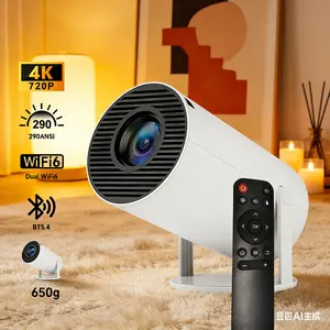 Bluetooth Mini Projector WiFi BT5.4 Auto Keystone 180° Rotatable 130" Screen 290 Lumens Portable Dual-Band outdoor projector Smart 720P 290 ANSI Android OS Built-in Speaker Game Audio Mount Outdoor Home Cinema movie night digital mapping Projector bedroom