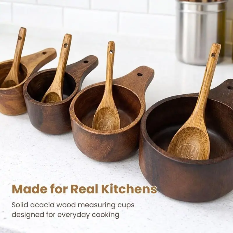 4pcs Natural Wood Wooden Measuring Spoons, Ergonomic Handle Design, Mother'S Day Gift, Used for Baking Cooking Spices Coffee Tea Milk Powder, Desserts, Cakes
