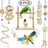Parrot Chew Toy Set (8/9 Pieces), Recycled Wood Perch Swing with Bell, Hanging Bird Cage Accessories for Small Parrots, Bird Perches for Cage