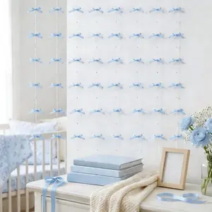 Pearl Blue Bow Garland Blue Bows Hanging Garlands Banner Wall Decor Coquette Birthday Wedding Party Supplies Winter Wonderland Baby Shower Decorations
