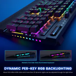 2024-NEW-PRO RGB Mechanical Gaming Keyboard, Per-Key RGB Illumination, Macro Keys & Dedicated Media Controls, Detachable Wrist Rest, Aluminum Frame, Hot Swappable Linear Red Switches Wired Keyboard, Black
