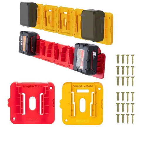 GJANSH 5 Pack Battery Mount Holder Compatible for Dewalt 20V 60V Battery Milwaukee 18V Battery Dock Holder Fit for DCB200 DCB203 DCB206 Batteries SnapFixMate