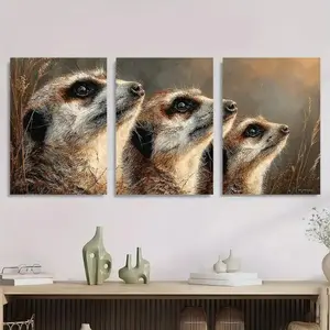 Optional Wooden Frame African Raccoon Beige Reed Animal Theme Living Room Canvas Wall Art