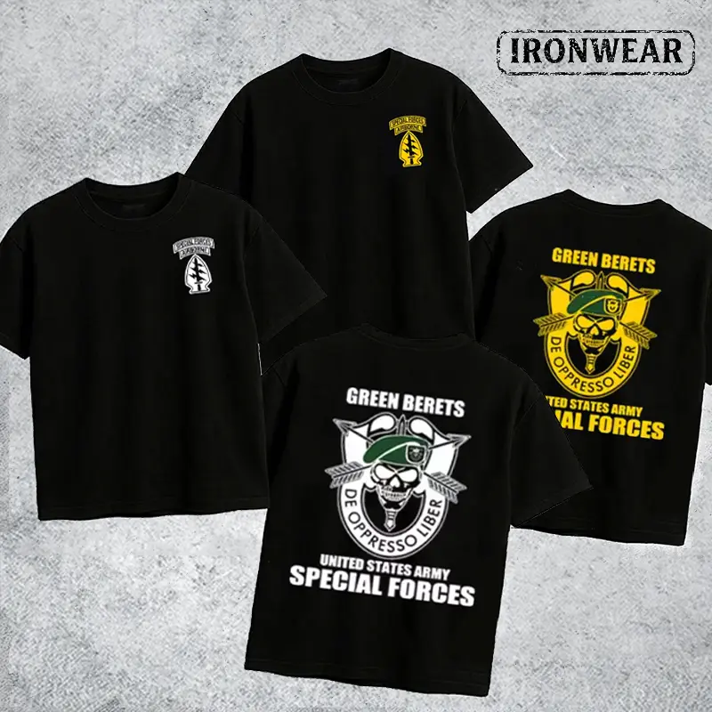 [Collection] IronWear US Army Special Forces T-Shirt, Green Berets Airborne Commando Graphic Tee, Tactical Patriot Military Veteran Outdoor Sports Apparel Gift Men