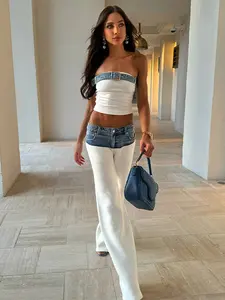 Women's Denim-Knit Patchwork Set