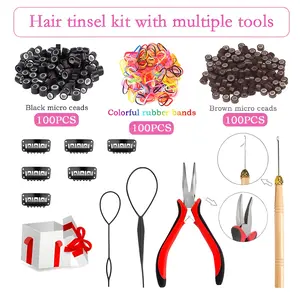 Hair Tinsel Kit 12 Colors With Tools, Sparkling Glitter Fairy Hair Tinsel Extensions, 120cm Multicolor Hair Tinsel Extensions Kit: 2800 Strands, Pliers, Needle, Puller, 200 Dark Brown Beads