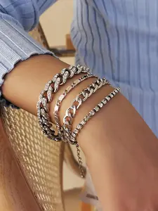 4pcs Alloy Rhinestones Chian Design Link Bracelet Rhinestone Decorated Bracelet