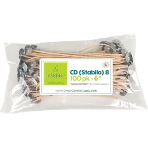 Candle Wicks for Candle Making 6 inch Stabilo CD 8 Wicks 100pcs Cotton Wicks for Candles and Candle Making Supplies White