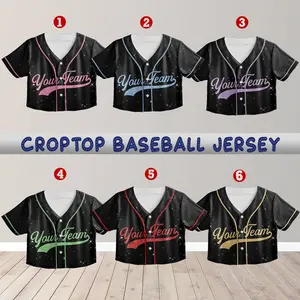 Personalized Glitter Crop Top Baseball Jersey, Custom Name Baseball Jersey For Teen Girl, Womenswear Baseball Fan Gifts