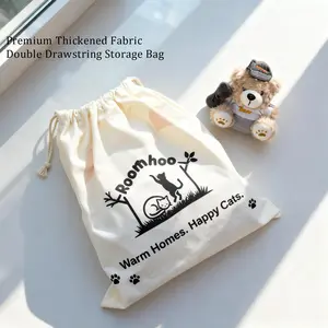 13.78"x15.75" Canvas Drawstring Pet Storage Bag | Free Gift with $40+ Purchase, Eco-Friendly Washable Organizer for Cat Dog Toys & Grooming Tools