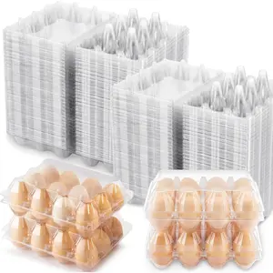 100 Packs Cheap Bulk Clear Plastic Egg Cartons for 12 Eggs, 3*4 Grids, Perfect for Refrigerator Chicken Farm Markets Commercial Business Display