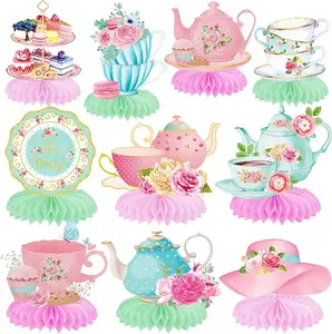 Tea Party Honeycomb Centerpieces Princess Tea Party Decorations Teapot Table Decorations 11Pcs Flroal Tea Birthday Party Table Centerpieces for Baby Shower Party Mother's Day Tea Party Supplies
