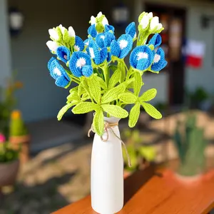 Handmade Crochet Bluebonnet Bouquet (no vase): Texas Wildflower Decor Cotton Decorative