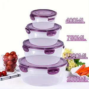 8pcs Set of 4 Containers with 4 Lids, Food Storage Containers – Kitchen Organizers for Vegetables & Fruits, Microwave-Safe Round Lunch Boxes, Ideal for Canteens, Camping, Picnics, Plastic Meal Prep Containers for Meat, Bread, Bento & Rice Bowls