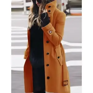 Women's Jacket Autumn Winter Warm Women's Jacket Single-Breasted Turn-Down Collar Single-Breasted Women's New Style