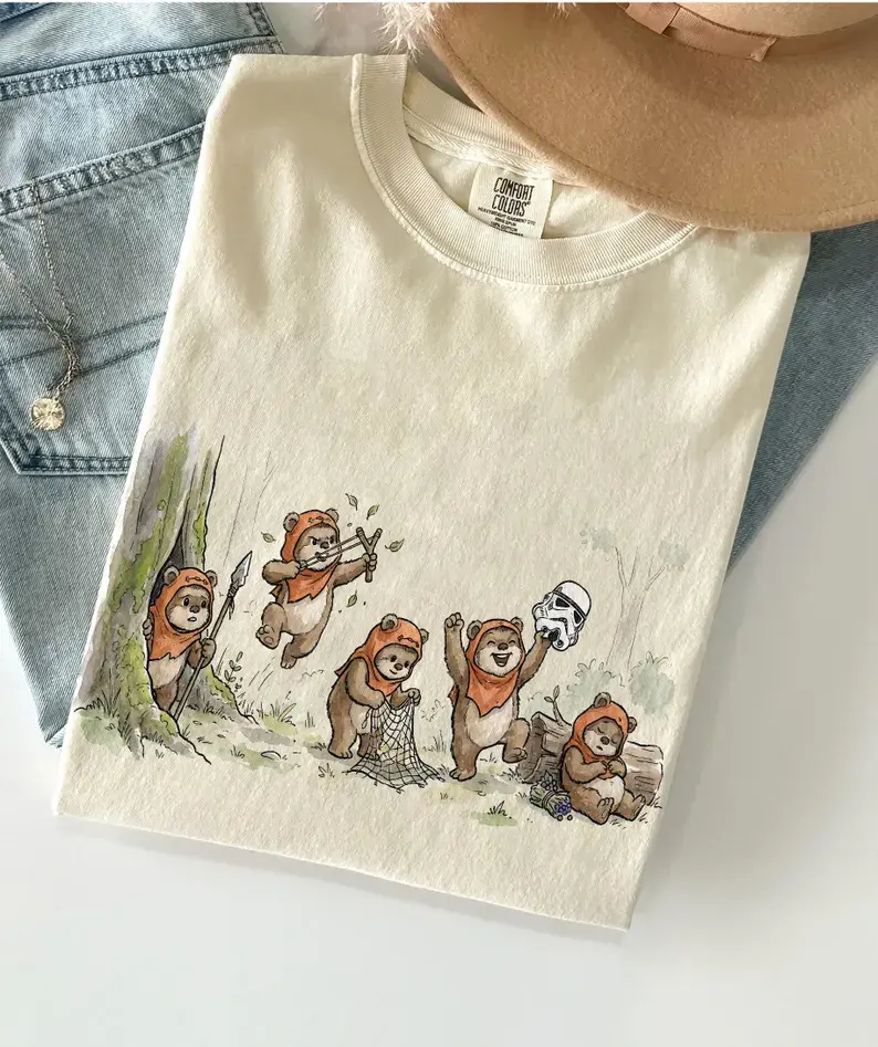 Comfort Colors Ewok Emotions T-Shirt – Vintage Washed Cute Ewok Graphic Tee, Perfect for Galaxy's Edge Trips