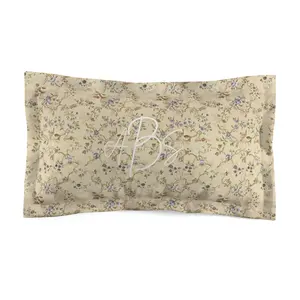 Vintage Floral Monogram Pillow Sham, Personalized Microfiber Accent Cushion, Custom Flower Initials Bedding Cover, Elegant Embroidered Name