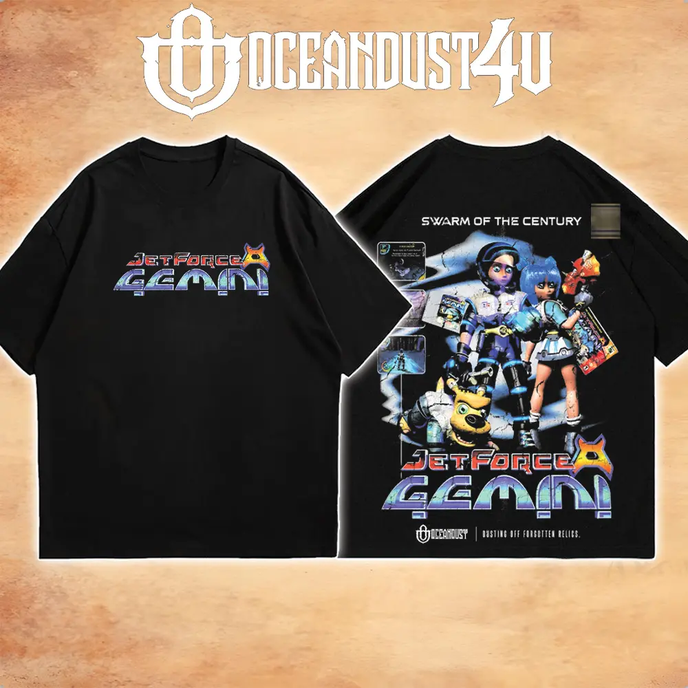 OceanMOB4U Jet Force Gemini Character Black T-Shirt, Front and Back Graphic Gaming Tee, Retro Nintendo 64 Sci-Fi Action Game Shirt, Unisex Gamer Gift