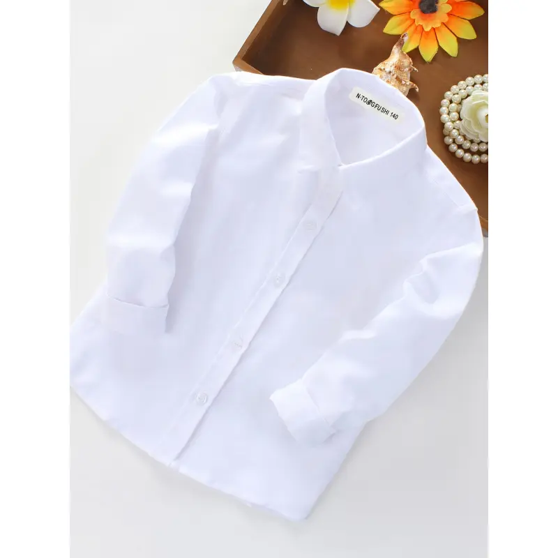 Boys' White Shirt, White Shirt, School Uniform Performance, Four-Season Long-Sleeved Shirt, Blue Shirt