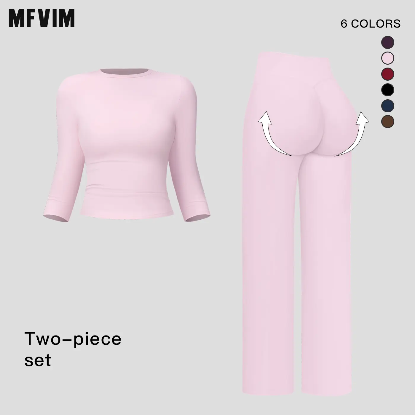 MFVIM Women's 2-Piece Solid Sports Set, Loose Fit Long Sleeve Top & High-Waisted Rolled-Waist Pants Casual Wear Activewear for Yoga, Solid Sports Sets, Outdoor Yoga Suit, Matching Gym Set