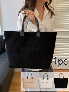 Women'S Corduroy Tote Bag, Casual Shopping Bag, New Autumn And Winter Student Corduroy Bag, Lightweight, Zipper Closure, Polyester Lined, Solid Color, Edge Paint Detail - For Women - Suitable For Everyday Use, Travel, Shopping - Perfect Gift