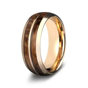 Tungsten Whisky Barrel Ring |The Coruscant |GentleBands| Handmade Item, Yellow Gold, 8Mm Width, Comfort Fit | Men'S Wedding Bands