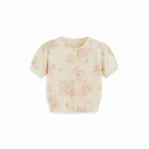 Cider Knit Wool-blend Floral Puff Sleeve Cardigan