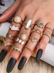 Vintage Style Zircon Ring Set, Elegant Women's Jewelry Design, Perfect Gift Choice, 14-Piece Series, Starry Sky Pattern, Exquisite Trendy Ring