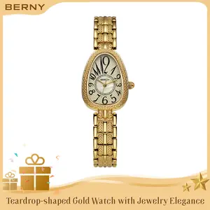 BERNY Gold Watches for Women, Teardrop-shaped Quartz Watch, Mother-of-Pearl Sub-dial, Stainless Steel Adjustable Bracelet for Small Wrists, 30M Waterproof, Vintage Elegant Dainty Relojes De Mujer, Birthday Gift for Her, Mother's Day Present