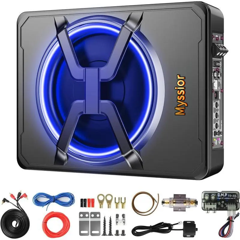 2026 Slim 10 Inch 800W Car Subwoofer with Vibrant LED Lights and Built-in Amp