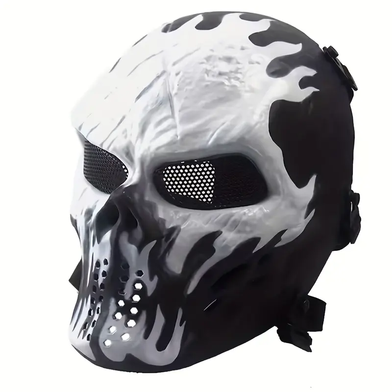 Halloween Skull Mask - Durable Polyester Shock-Absorbing Design, Black & White Camouflage Ventilation Holes, Adjustable Strap, Outdoor Ready Plastic Construction, for Outdoor Cycling & Role Playing, Party Decoration Supplies Gift for Women