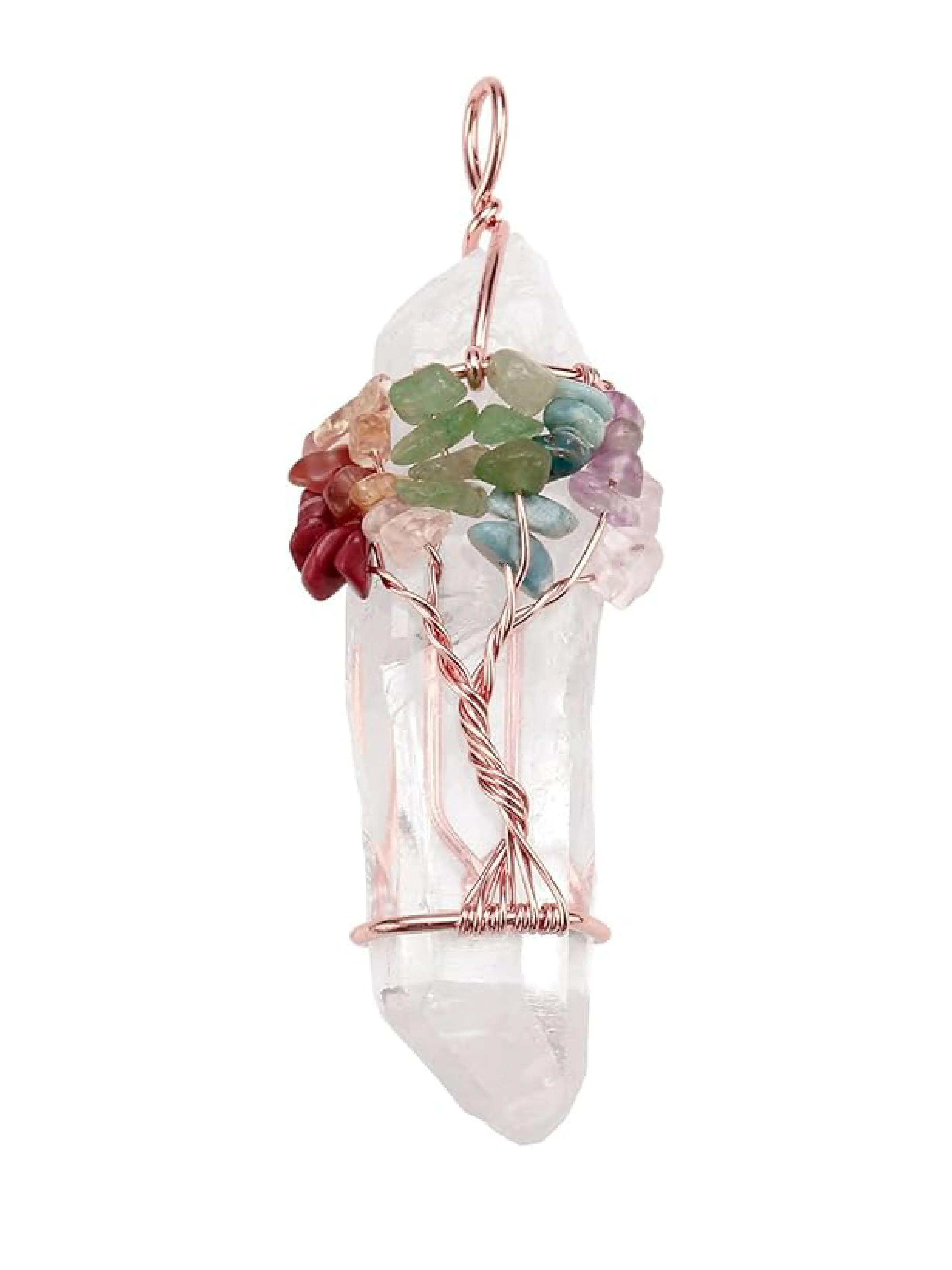Zaaraa Tree of Life Crystal Necklace - Handmade Copper Wire Wrap Pendant with Natural Quartz 24 Inch Chain, Perfect for Reiki Gifts & Love